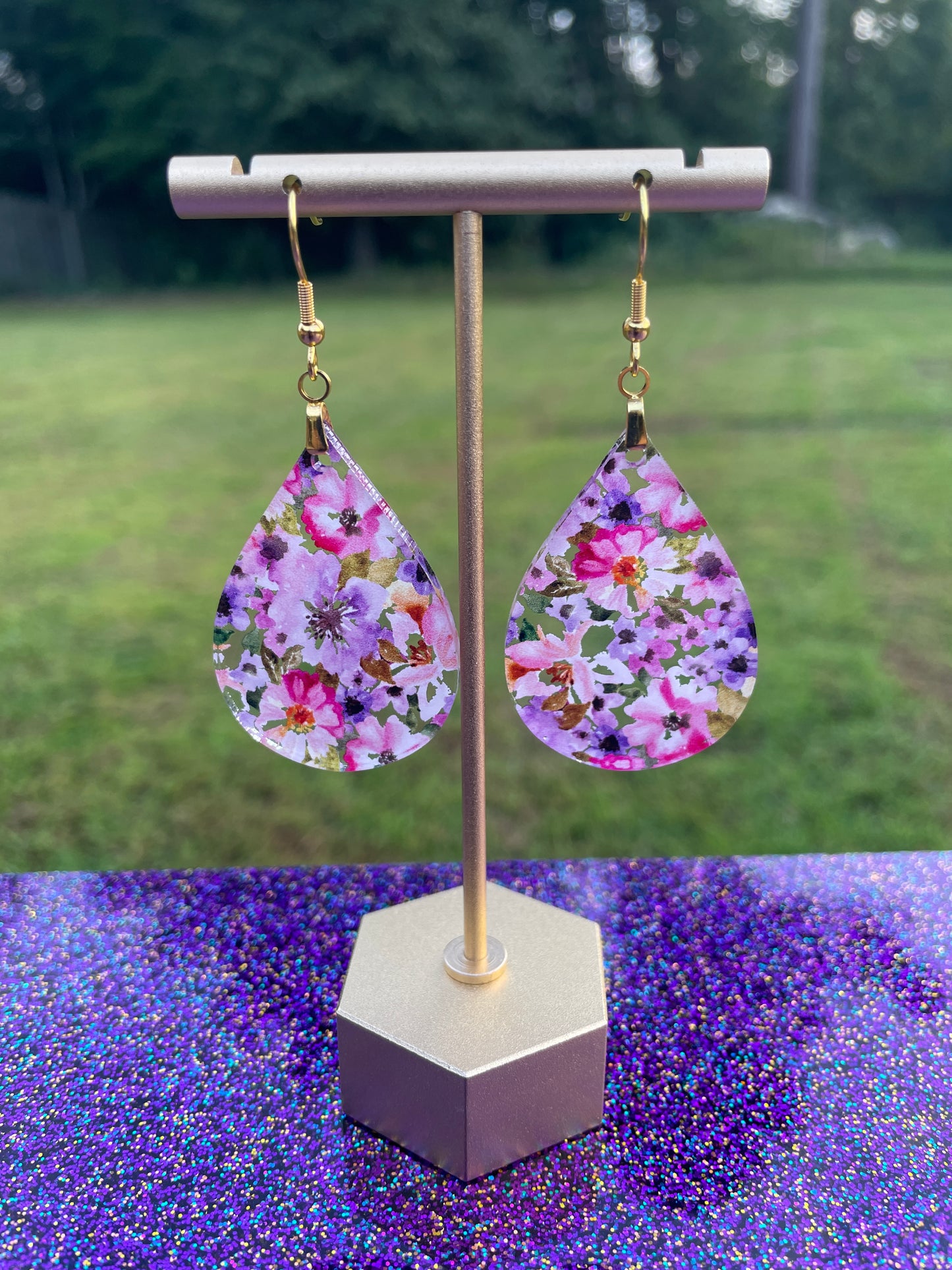 Pink and Purple Watercolor Earrings