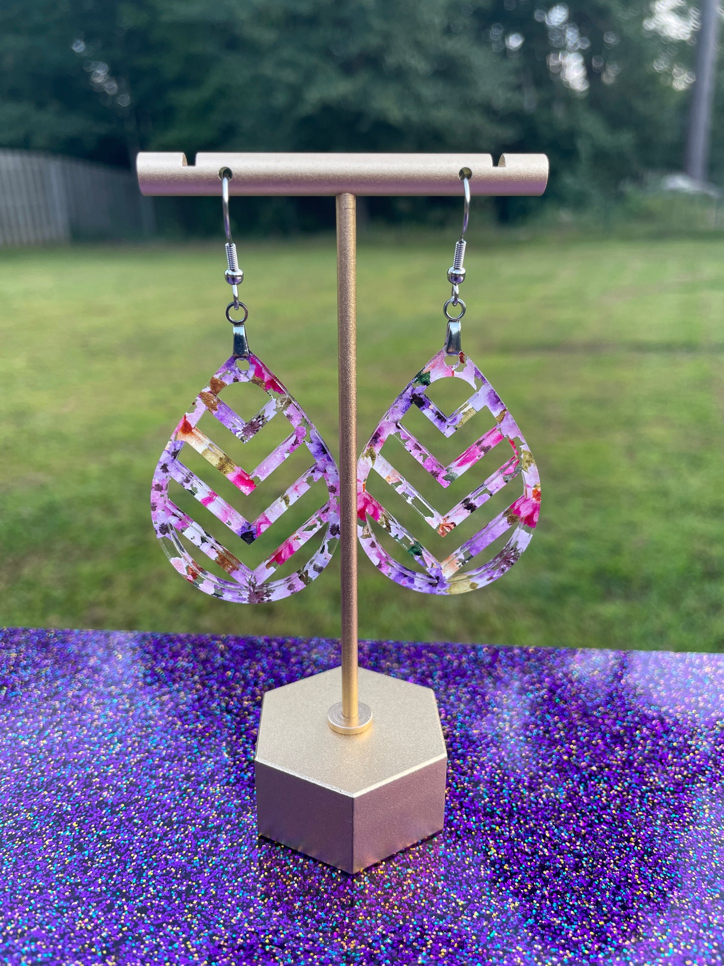 Pink and Purple Watercolor Earrings