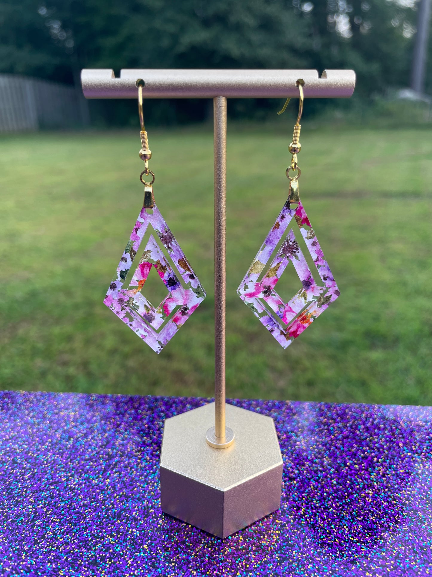 Pink and Purple Watercolor Earrings