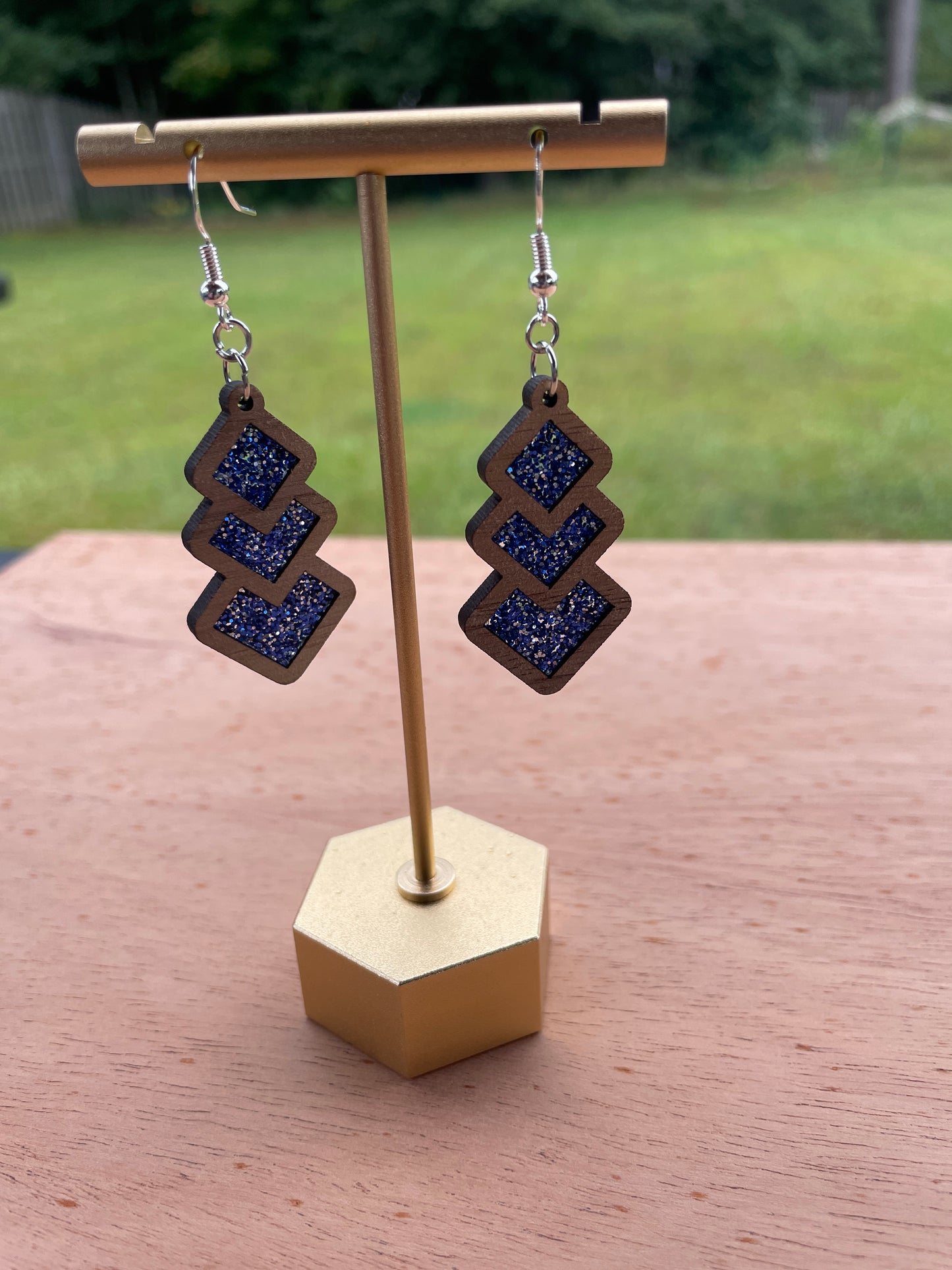 Inlay Triple Square Earrings