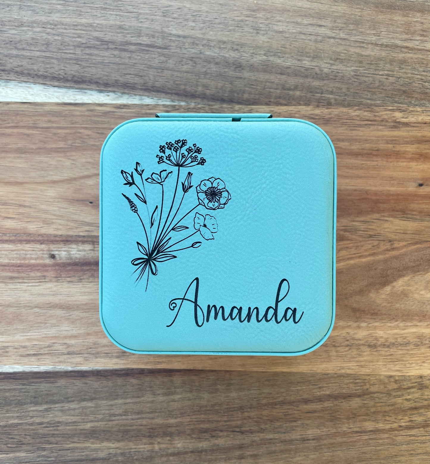 Teal Leatherette Travel Jewelry Box