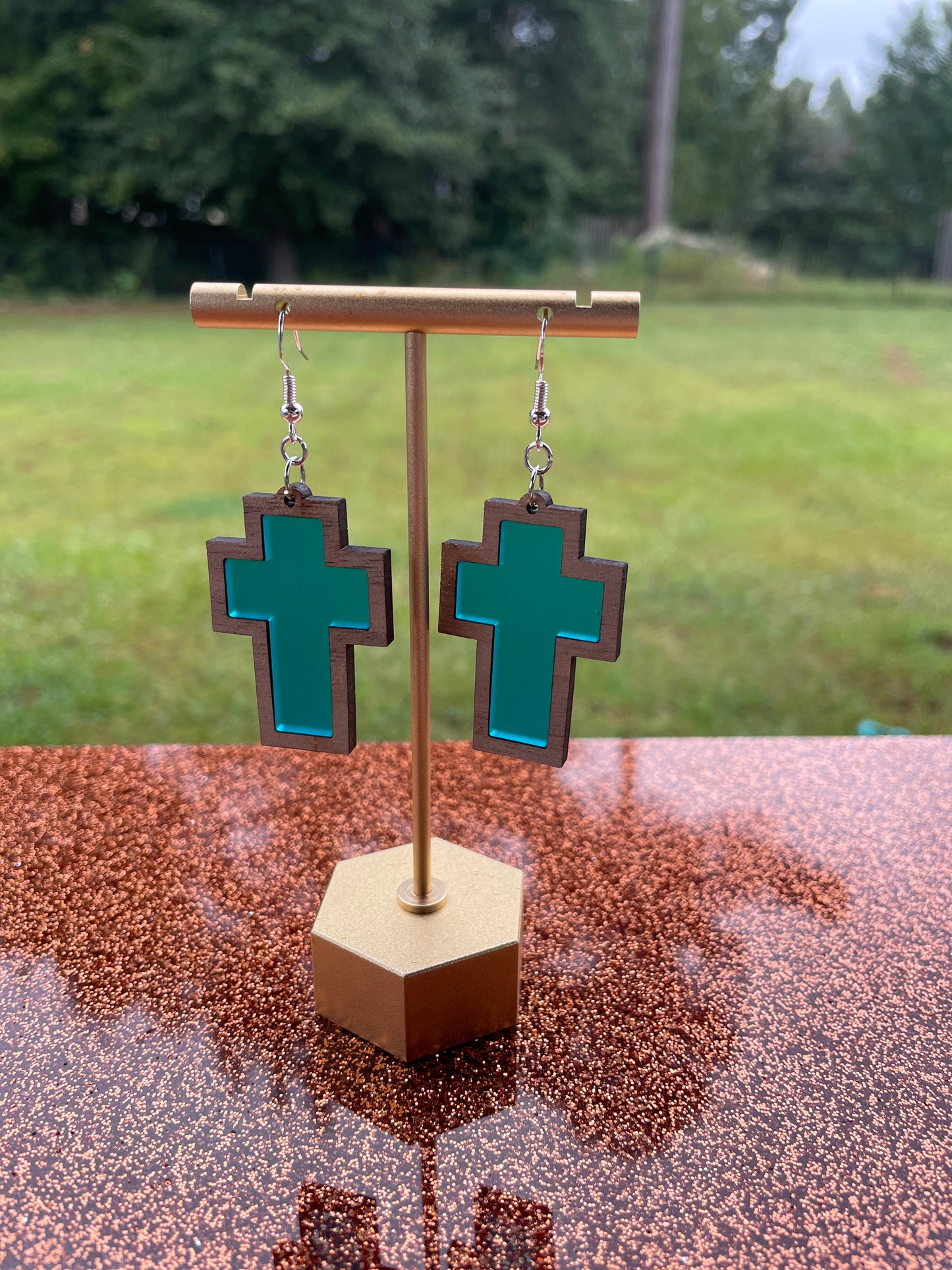 Inlay Cross Earrings