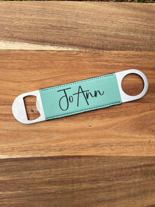 Teal Leather Wrapped Bottle Opener